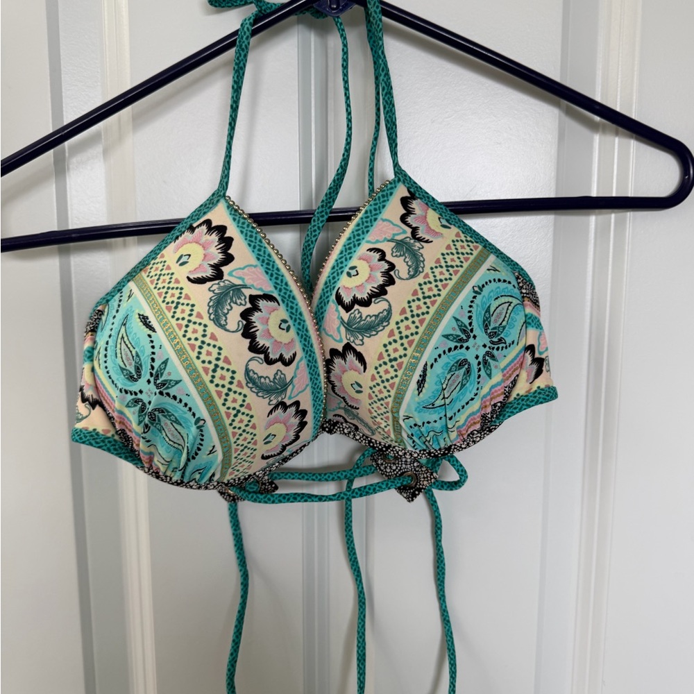 Shade & Shore Turquoise and Cream Bikini Top
